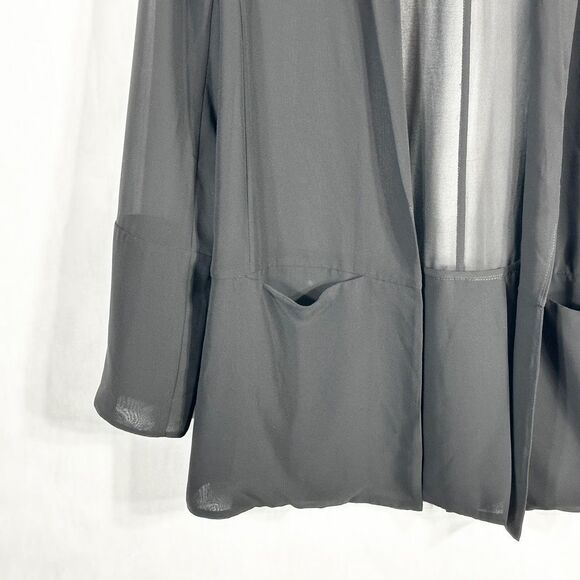 French Connection Size 2 Blazer Jacket Shrug Semi Sheer Black Open Chiffon 1286 - Picture 7 of 11